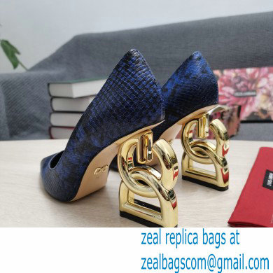 Dolce  &  Gabbana Heel 10.5cm Leather Pumps Snake Print Blue with DG Pop Heel 2021